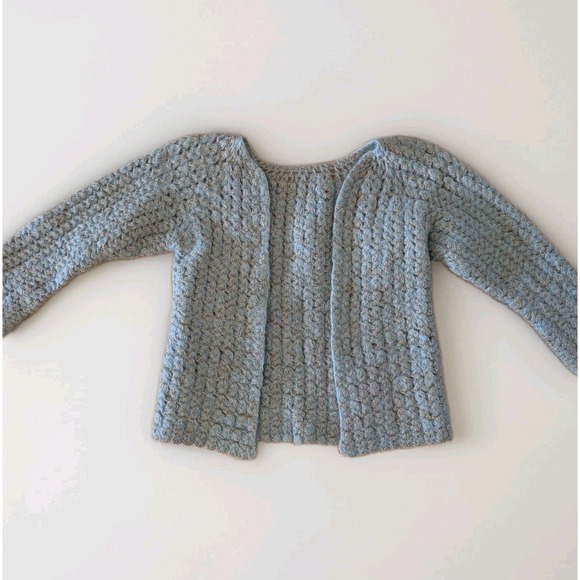 Handmade Other - Handmade Blue Chunky Knit Crochet Wool Cardigan Sweater Open Front Girls 10 12